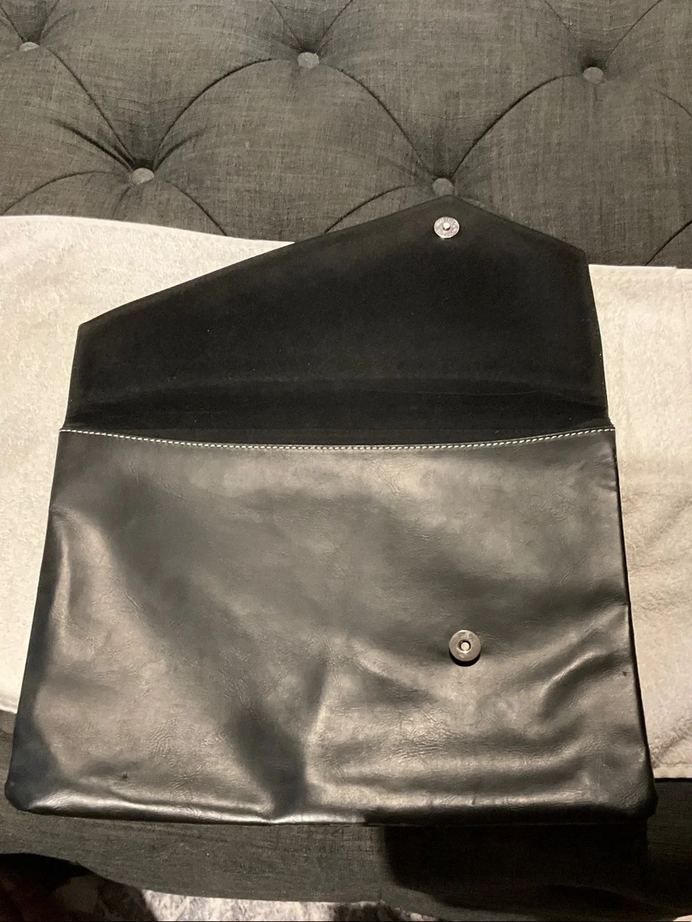 Classic Black Leather Envelope Clutch